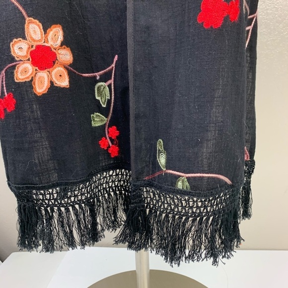 Umgee Black Gorgeous Embroidered Floral Fringed Cardigan Fringe is 2022 Trend - Picture 8 of 16